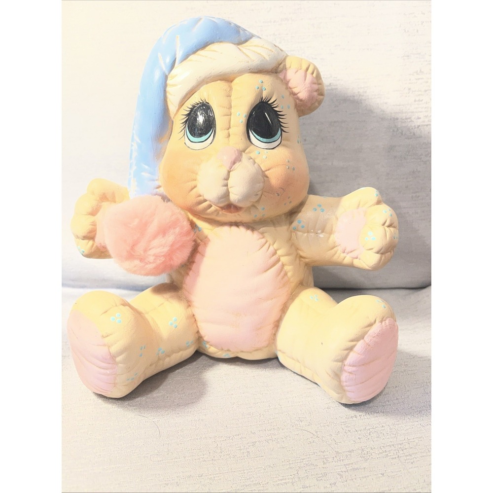 Vintage 1986 Dona's Teddy Bear In Teal Nightcap Pastel Cottage Core Blue Pink